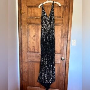Black and Silver Sequin Prom Dress